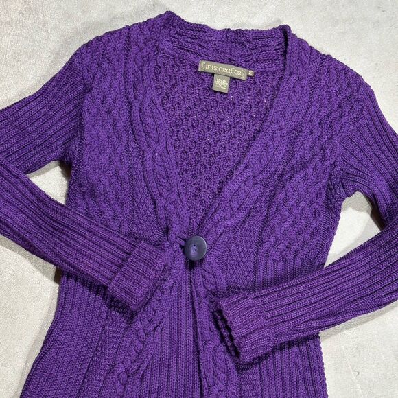 INIS CRAFTS 100% Merino Wool Cable Knit Cardigan Sweater Gray Size Medium - Picture 2 of 9